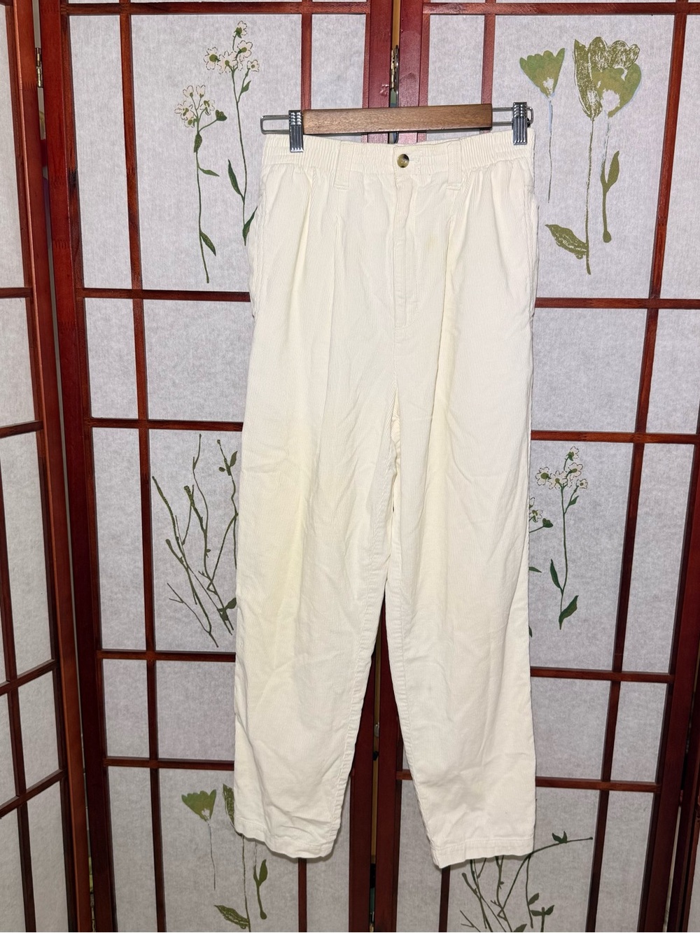 Vintage Eddie Bauer Corduroy white 80s 90s Women’s Elastic Waist Pants sz M
